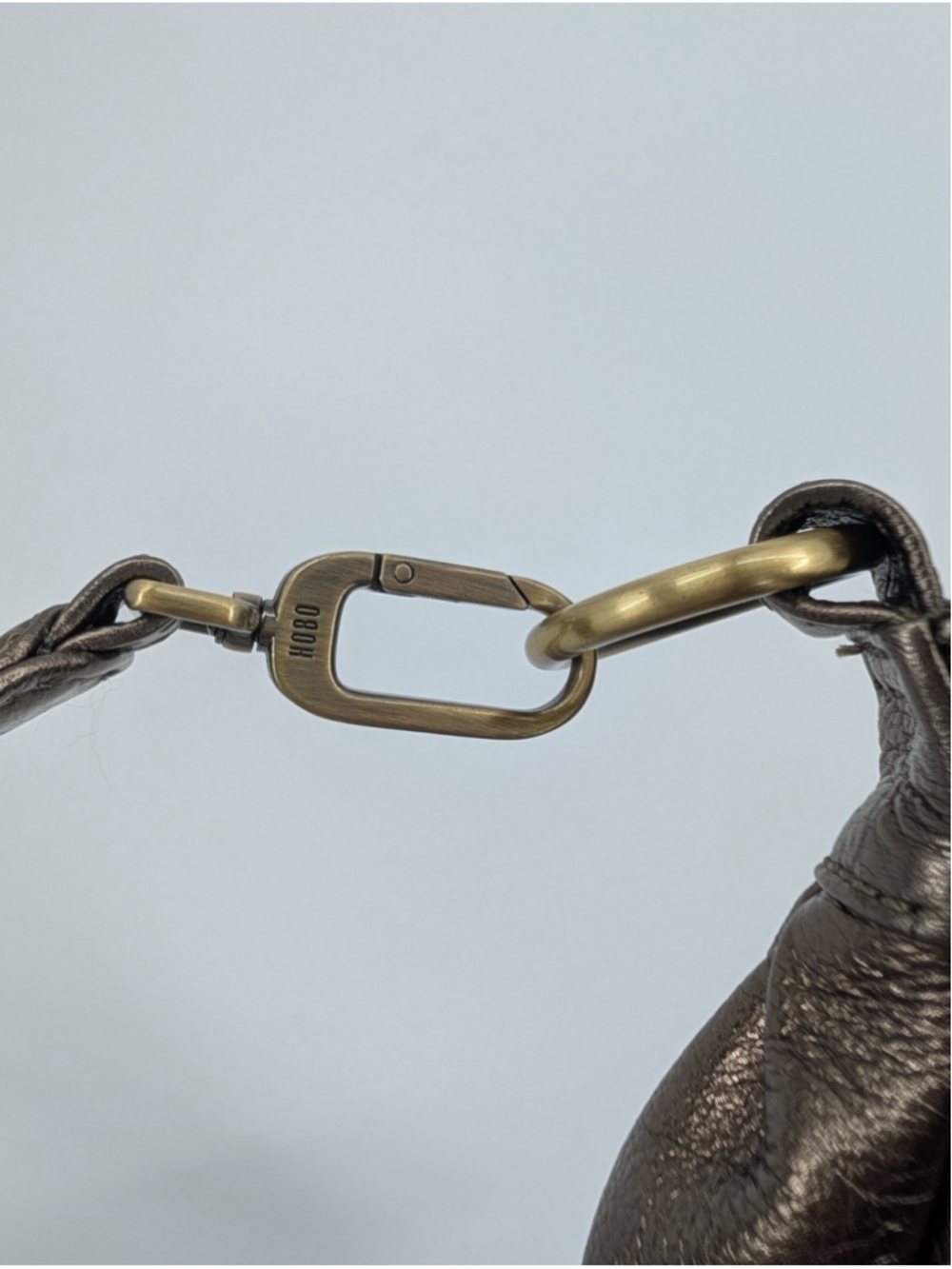 HOBO Knox Sling Pewter Metallic Bronze Genuine Leather Crescent Shoulder Bag - Picture 9 of 12